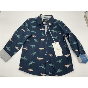 Craft + Flow Shirt Boys Medium Dinosaur Print Long Sleeve Button Up Kids Size 5